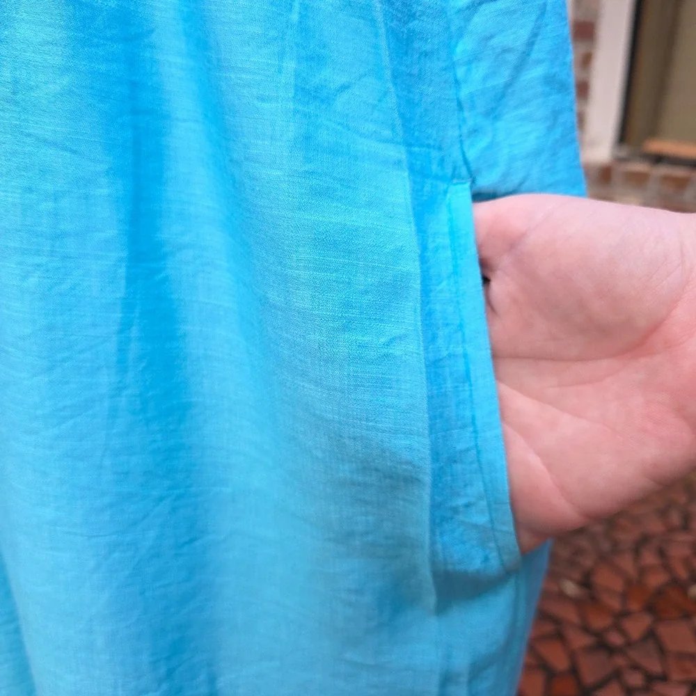 J. Jill Maxi Dress PM Blue Green Colorblock Tiered Boho Coastal Summer - Picture 15 of 16